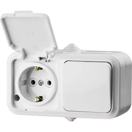 Блок STAYER &quot;MASTER&quot; &quot;MAXIMA&quot; розетка одноместная с заземлением и защитной крышкой, IP54, 16А, 220В, и выключатель одноклавишный, IP54, 10А, 220В 54311-W купить в Ижевске