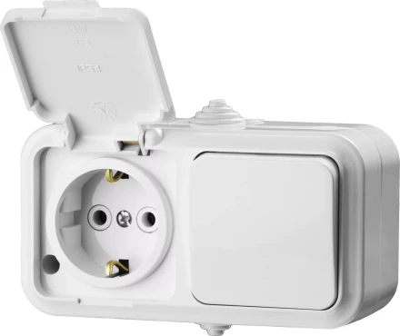 Блок STAYER &quot;MASTER&quot; &quot;MAXIMA&quot; розетка одноместная с заземлением и защитной крышкой, IP54, 16А, 220В, и выключатель одноклавишный, IP54, 10А, 220В 54311-W купить в Ижевске