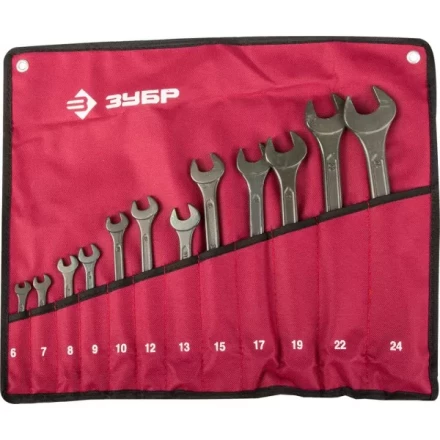 Набор ЗУБР Ключи комбинированные, серия &quot;Т-80&quot;, хромованадиевая сталь, зелёный цинк, 6-24мм, 12шт 27025-H12 купить в Ижевске