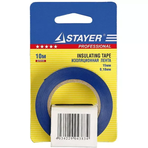 Изолента, STAYER Profi 12292-B-15-10, ПВХ, на карточке, 15мм х 10м х 0,18мм, синяя 12292-B-15-10 купить в Ижевске