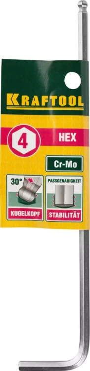 Ключ KRAFTOOL "INDUSTRIE" имбусовый, длинный c шариком, Cr-Mo, хромосатинированное покрытие, HEX 4 27437-4 купить в Ижевске