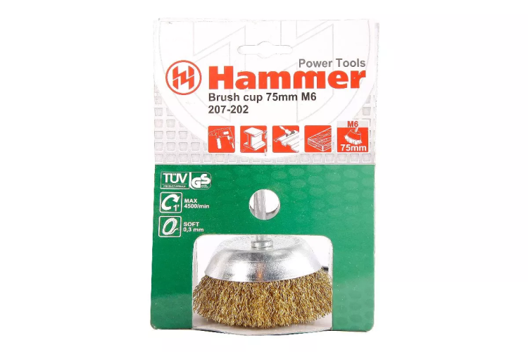 Кордщетка HAMMER чаша 75мм для дрели гофрированная латунированная сталь (207-202) купить в Ижевске