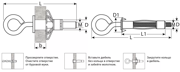 ЗУБР МОЛЛИ, М4 х 32 х 8 мм, 100 шт, анкер с кольцом для пустотелых конструкций (302532-04-032) купить в Ижевске