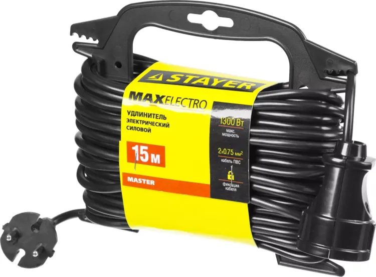 Удлинитель электрический "MAXElectro" на маленькой рамке, 15 м, 1 гнездо, STAYER 55014-15 купить в Ижевске