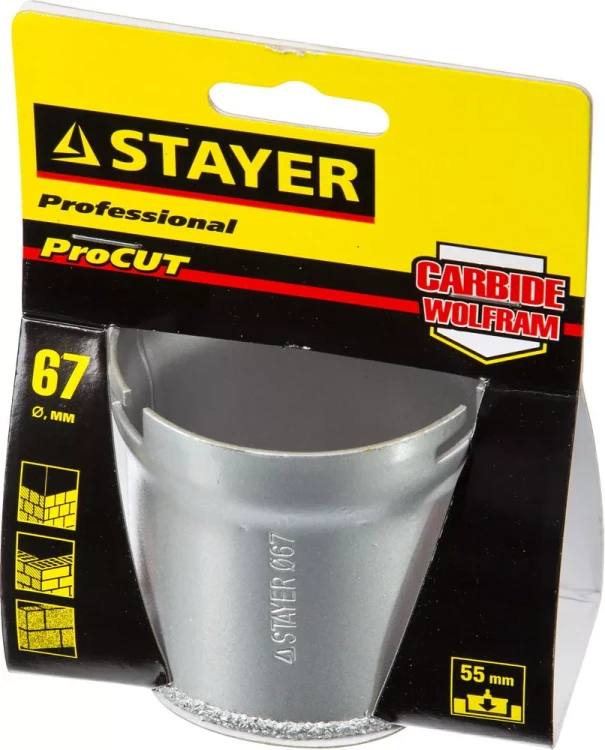 Коронка STAYER "PROFESSIONAL" кольцевая с карбидно-вольфрамовой крошкой, d=67мм 33345-67 купить в Ижевске