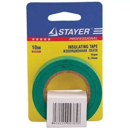 Изолента, STAYER Profi 12292-G-15-10, ПВХ, на карточке, 15мм х 10м х 0,18мм, зеленая 12292-G-15-10 купить в Ижевске