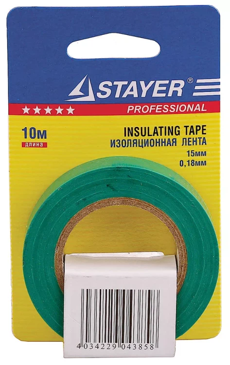 Изолента, STAYER Profi 12292-G-15-10, ПВХ, на карточке, 15мм х 10м х 0,18мм, зеленая 12292-G-15-10 купить в Ижевске