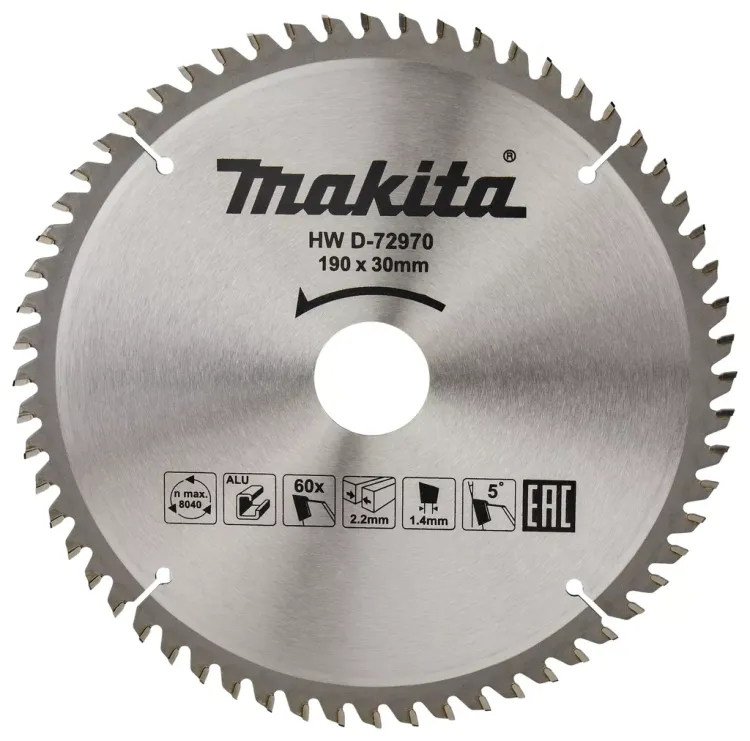 Диск пильный для алюминия Makita D-72970, 190x30/20х1.4 мм; 60 зубьев купить в Ижевске