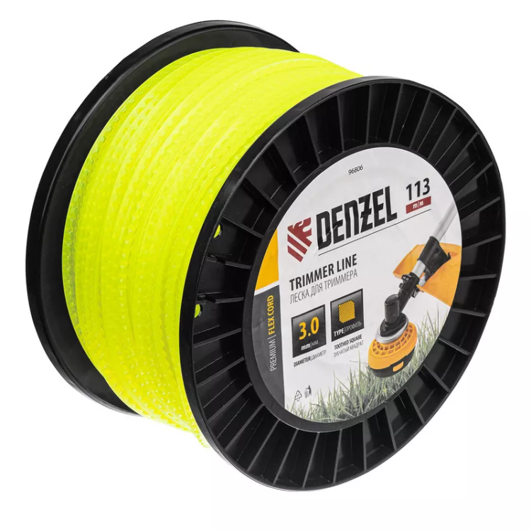 Леска для триммера зубчатый квадрат, 3,0мм х 113м, на DIN катушке FLEX CORD// Denzel 96806 купить в Ижевске