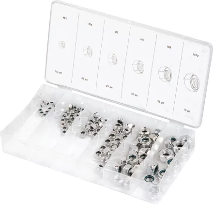 Набор гаек  М5х0,8 М6х0,5 М6х1 М8х1,25 М10х1,25 М12х1,5 мм 150 предм ШУРУПЬ 48140 купить в Ижевске
