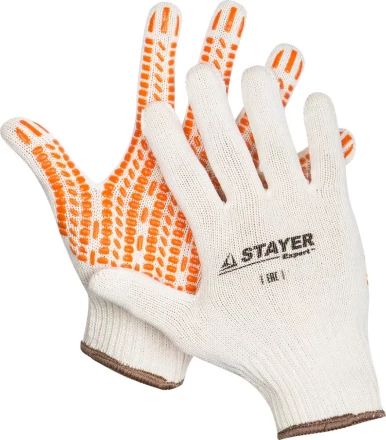 Перчатки STAYER &quot;EXPERT&quot; трикотажные с защитой от скольжения, 10 класс, х/б, S-M 11401-S купить в Ижевске