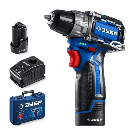 ЗУБР КОМПАКТ #3, 12 В, 45 Н·м, 2 АКБ тип Т7 (2 А·ч), дрель-шуруповерт, BRUSHLESS, кейс, Профессионал (DB-121-22) купить в Ижевске