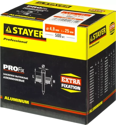Заклепки PROFIX алюминиевые, 4,8х25мм, 500шт, STAYER Professional 31205-48-25 31205-48-25 купить в Ижевске