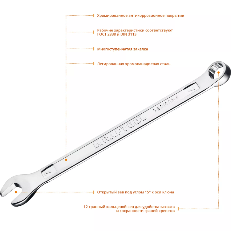 Ключи комбинированные KRAFTOOL, Cr-V, DIN 3113 27079-07 купить в Ижевске