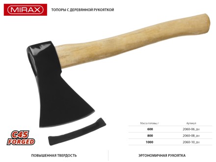 Топор MIRAX кованый с деревянной рукояткой, 600г 2060-06_z01 купить в Ижевске