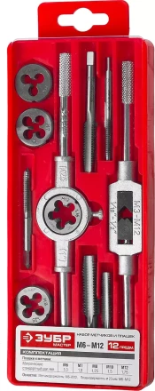 Набор ЗУБР &quot;МАСТЕР&quot; с металлореж. Инстр., метчики однопроходные и плашки М6-М12, оснастка - в пластиковом боксе, 12пред. 28121-H12 купить в Ижевске
