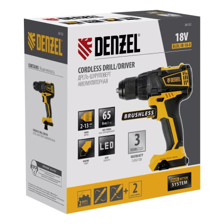 Дрель-шуруповерт аккумуляторная, бесщет. Denzel BLDL-IB-18-0, Li-Ion, 18 В 26122 купить в Ижевске