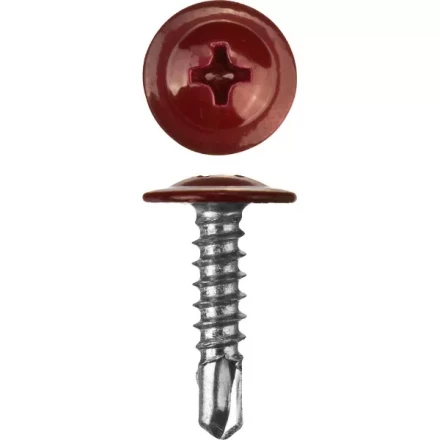 Саморезы ЗУБР с прессшайбой и сверлом по листовому металлу до 2мм, окрашенные в RAL-3005, PH2, 4,2х19мм, 450шт 300211-42-019-3005 купить в Ижевске