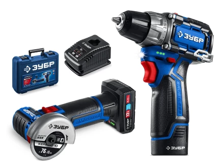 ЗУБР КОМПАКТ #5, набор: дрель-шуруповерт + мини УШМ, BRUSHLESS, 12 В, 45 Н·м, 2 АКБ тип Т7 (4 и 2 А·ч), кейс, Профессионал (DB-121-42AB) купить в Ижевске