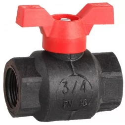 Кран шаровой ЗУБР полнопроходной "мама-мама", бабочка, пластиковый корпус, 3/4" 4-51523-P-3/4