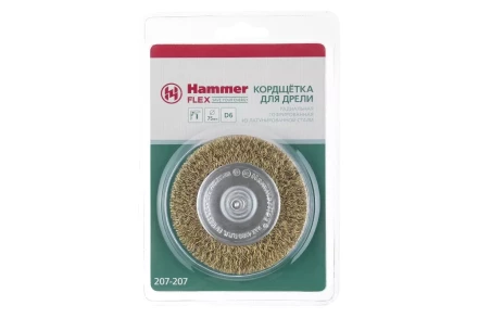 Кордщетка HAMMER плоская 75мм для дрели гофрированная латунированная сталь (207-207) купить в Ижевске