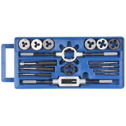 Набор ЗУБР "МАСТЕР" с металлореж. инстр., метчики однопроходные и плашки М3-М12, оснастка - в пластиковом боксе, 16пред. 28122-H16