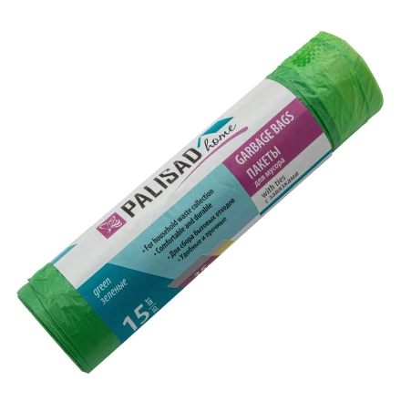 Пакеты для мусора с завязками 35 л x 15 шт., зеленые, Home Palisad 927175 купить в Ижевске