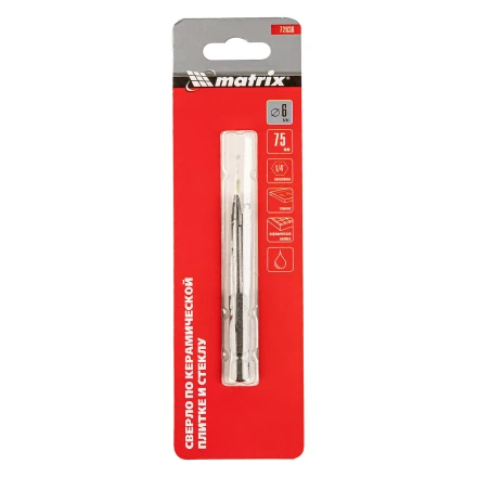 Сверло по керамической плитке и стеклу, 6 мм, шестигранный хвостовик Matrix 72836 купить в Ижевске