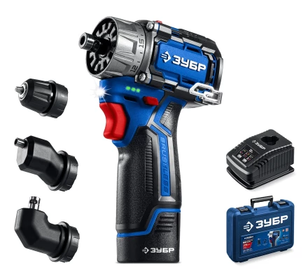 ЗУБР КОМБИ #2, 12 В, 45 Н·м, 1 АКБ тип Т7 (2 А·ч), модульная дрель-шуруповерт, BRUSHLESS, кейс, Профессионал (DB-125-21) купить в Ижевске