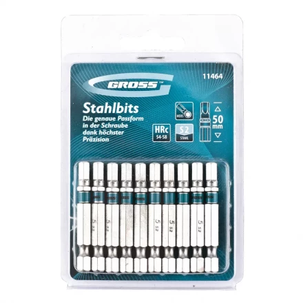 Набор бит HEX 5х50 сталь S2 10 шт GROSS 11464 купить в Ижевске