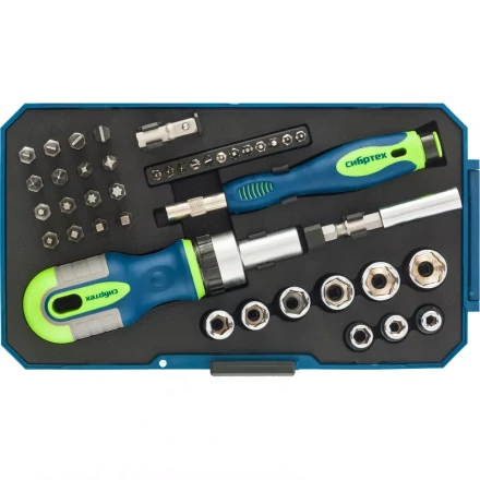 Отвертки реверсивные с набором бит и торцевыми головками 41 штук CrV Сибртех 13338 купить в Ижевске