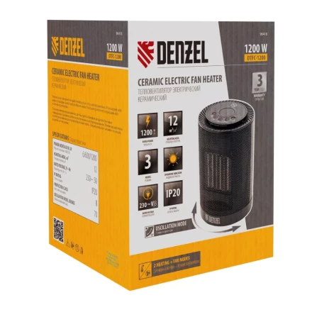Тепловентилятор электрический керамический Denzel DTFC-1200, 3 режима, вентилятор, нагрев 600/1200 Вт 96418 купить в Ижевске