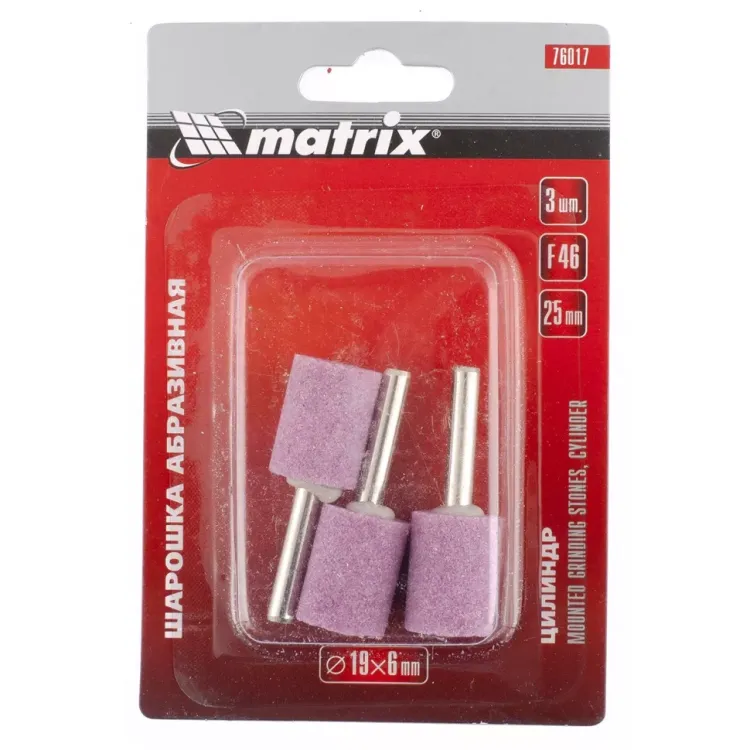 Шарошка абразивная цилиндр 10 x 20 x 3 мм F80 3 штуки MATRIX 76018 купить в Ижевске