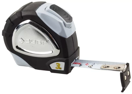 Рулетка ЗУБР &quot;ЭКСПЕРТ&quot; &quot;ПРЕМИУМ&quot;, двухкомпонентный корпус, автостоп, полотно с нейлоновым напылением, 3 м / 16 мм 34050-03-16_z01 купить в Ижевске