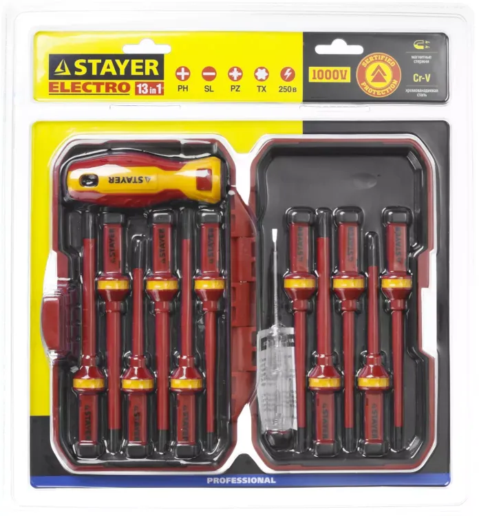 Набор STAYER "PROFI": Отвертки диэлектрические до 1000В, 13 предметов 25146-H13 купить в Ижевске