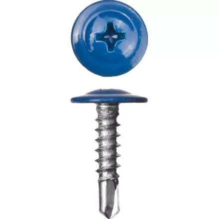 Саморезы ЗУБР с прессшайбой и сверлом по листовому металлу до 2мм, окрашенные в RAL-5005, PH2, 4,2х19мм, 450шт 300211-42-019-5005 купить в Ижевске