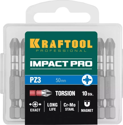 Биты для ударных шуруповертов KRAFTOOL Impact Pro PZ 26193-3-50-S10 купить в Ижевске