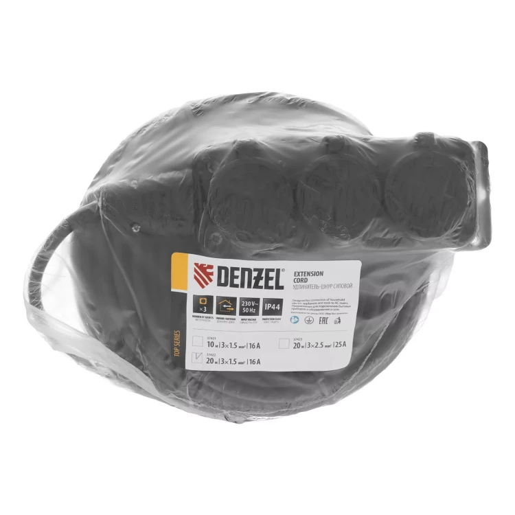 Удлинитель-шнур силовой Denzel Top Series, КГТТ, 20м, 3 розетки, 3 x 1,5 мм, 3 м 37422 купить в Ижевске