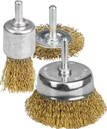 STAYER &quot;PROFESSIONAL&quot;. Набор щеток-крацовок для дрели, витая стальная латунированная проволока 0,3мм, диск. 50мм, чаш. 50мм, кистевая 25мм, 3шт 35152-H3_z01 купить в Ижевске