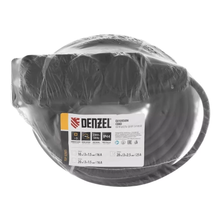 Удлинитель-шнур силовой Denzel Top Series , КГТТ, 20м, 3 розетки, 3 x 2,5 мм, 3 м 37423 купить в Ижевске