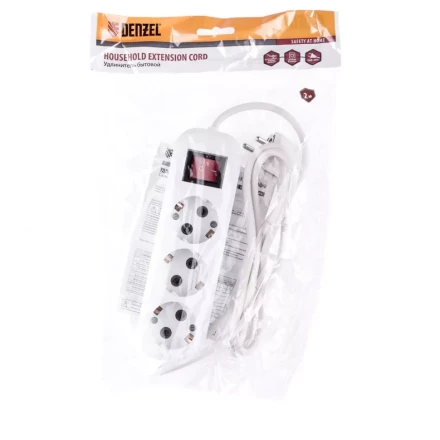 Удлинитель бытовой с заземлением и выключателем 2 м 3 розетки 10 A серия УХз10 Denzel 95970 купить в Ижевске