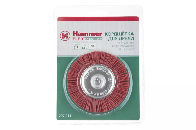 Кордщетка HAMMER плоская 100мм для дрели нейлон (207-214) купить в Ижевске