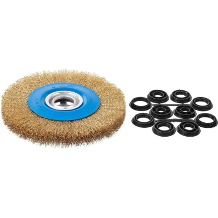 ЗУБР &quot;ПРОФЕССИОНАЛ&quot;. Щетка дисковая для точильно-шлифовального станка, витая стальная латунирован проволока 0,3мм, 200х32мм 35186-200_z01 купить в Ижевске