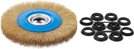 ЗУБР &quot;ПРОФЕССИОНАЛ&quot;. Щетка дисковая для точильно-шлифовального станка, витая стальная латунирован проволока 0,3мм, 200х32мм 35186-200_z01 купить в Ижевске