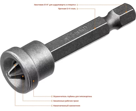 ЗУБР 10 шт, PH2, 50 мм, биты с ограничителем (26002-2-50-10) купить в Ижевске
