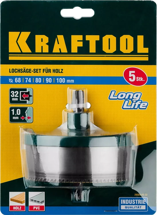 Пила сегментная наборная KRAFTOOL по дереву, 5 полотен: 68-74-80-90-100x32 мм 29584-H5-32 купить в Ижевске