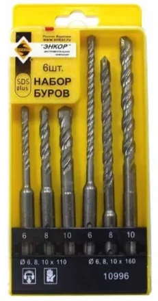 Набор буров SDS+ 6;8;10Х110 мм 6;8;10Х160 мм 6 штук пластиковый футляр Энкор 10996 купить в Ижевске