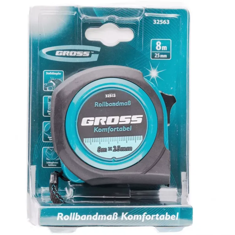 Рулетка Komfortabel 8 м х 25 мм обрезиненный корпус Gross 32563 купить в Ижевске