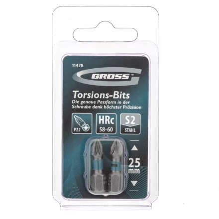 Набор бит торсионных PZ2x25 мм для ударных шуруповертов 2 шт. Gross 11478 купить в Ижевске
