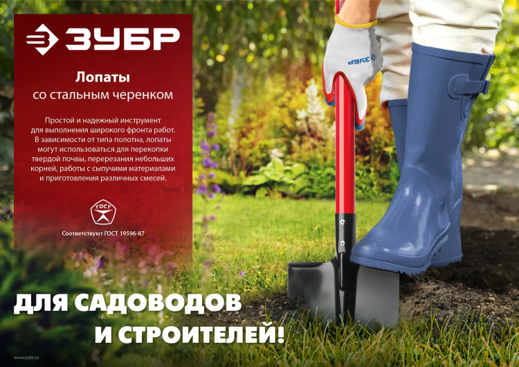 ЗУБР МАСТЕР, 270 х 220 х 1180 мм, полотно 1.5 мм, стальной прямой черенок с рукояткой, тип ЛСП, совковая лопата (39524) купить в Ижевске